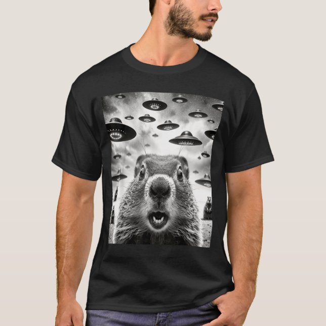 Camiseta Weird Groundhogs Selfie With Alien Ufo Funny Groun (Frente)