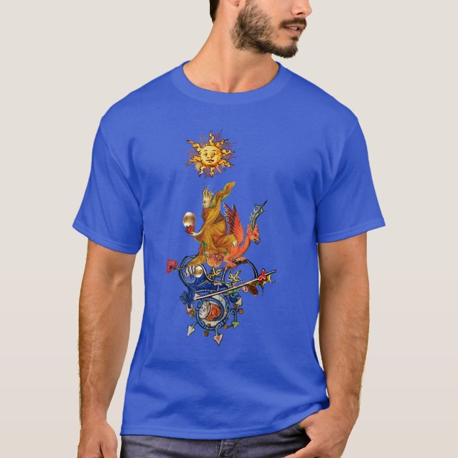 CAMISETA WEIRD MEDIEVAL BESTIARY,ALCHEMIST,RED DRAGON ,SUN  (Frente)