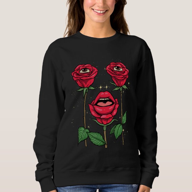 Camiseta Weirdcore Aesthetic Peeping Red Roses Flower Flora (Frente)