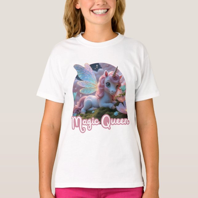 Camiseta Weißes Einhorn mit Flügeln - Magic Queen (Frente)