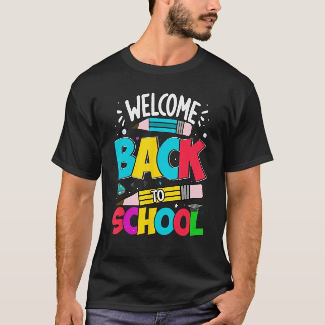 Camiseta Welcome Back To School Happy First Day School Cute (Frente)