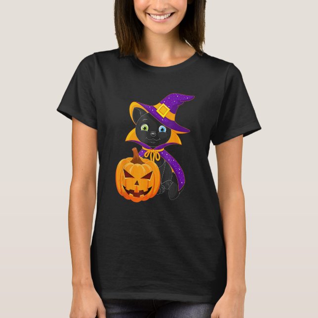 Camiseta Welcome Happy Hat Cat Halloween 2023 Devil Face Pu (Frente)