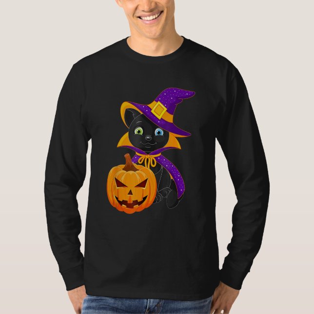 Camiseta Welcome Happy Hat Cat Halloween 2023 Devil Face Pu (Frente)