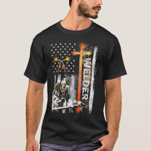 Camiseta Welder American Flag Welder Welding Faith Cross Ch