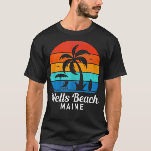 Camiseta Wells Beach Maine Palm Tree Vintage Sunset Summer