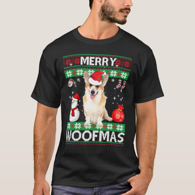 Camiseta Welsh Corgi Feliz Woofmas Natal (Frente)