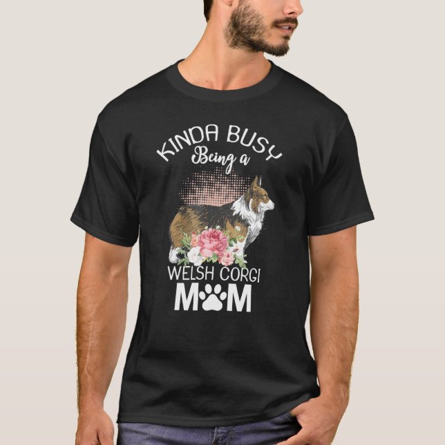 Camiseta Welsh Corgi Mãe, Mulher-Cão-Floral (Frente)