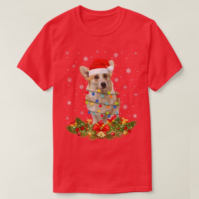 Camiseta Welsh Corgi Papais noeis das Luzes de Natal (Frente do Design)