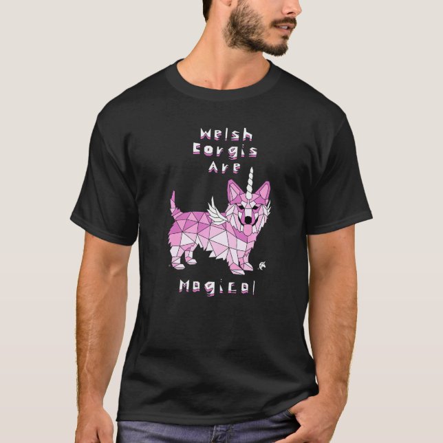Camiseta Welsh Corgis São Unicórnios Mágicos (Frente)