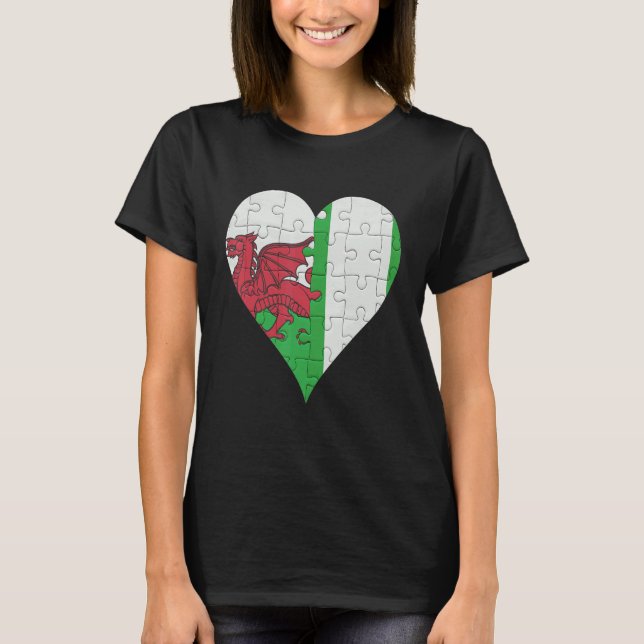 Camiseta Welsh Nigerian Flag Heart (Frente)