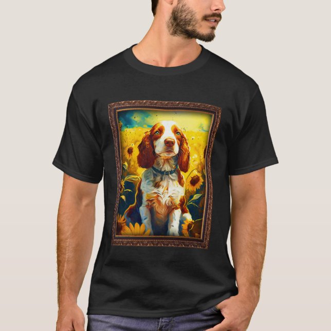 Camiseta Welsh Springer Spaniel Painting Sunflower Flower M (Frente)