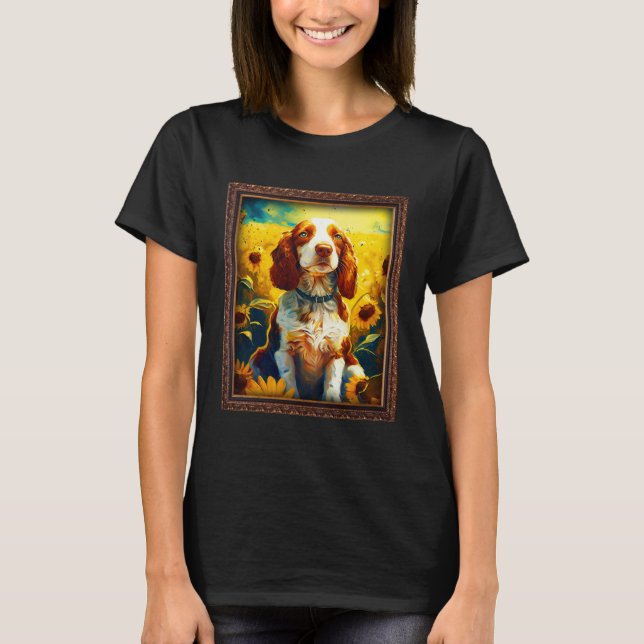 Camiseta Welsh Springer Spaniel Painting Sunflower Flower M (Frente)