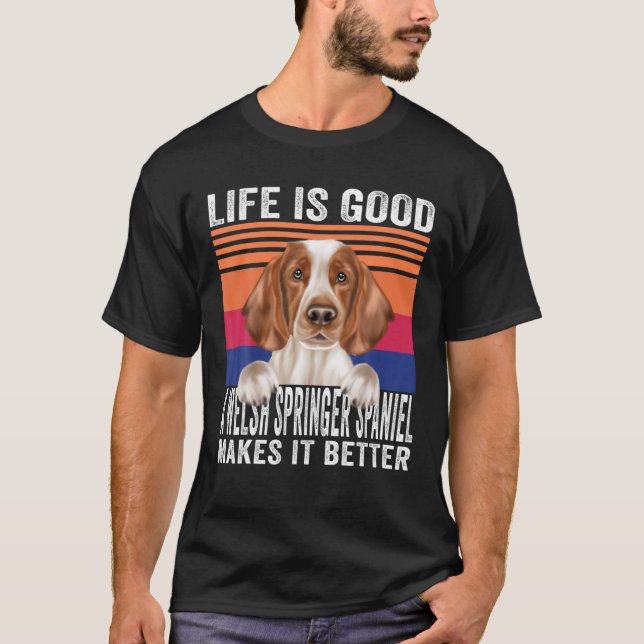 Camiseta Welsh Springer Spaniels Makes Your Life Good Vinta (Frente)