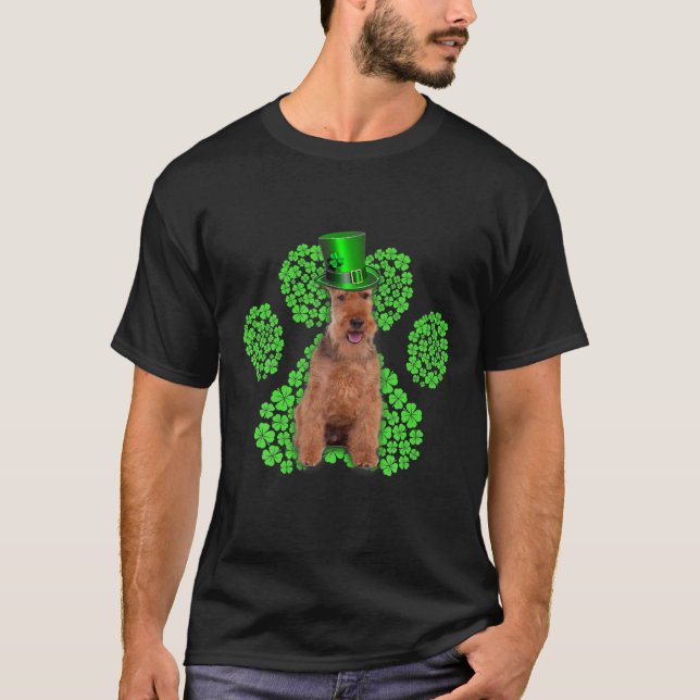 Camiseta Welsh Terrier Shamrock Paw Clovers St Patrick's Da (Frente)