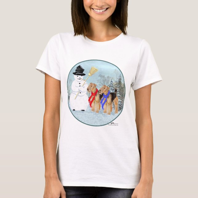 Camiseta Welsh Terriers com Boneco de Neve (Frente)