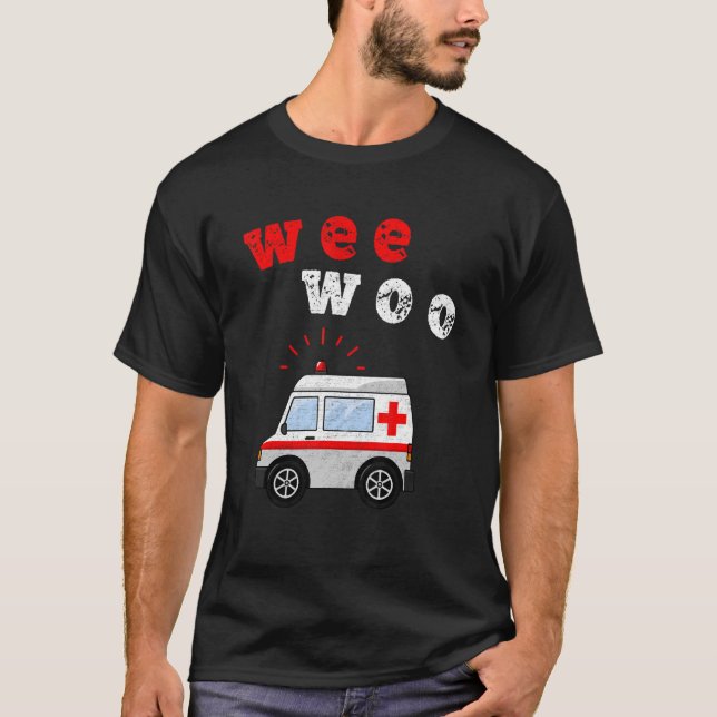 Camiseta Weo Woo Bus Ambulance AMR. Retro paramédico EMT (Frente)