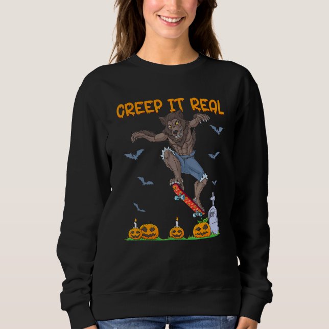 Camiseta Werewolf Skater Halloween Skateboarding Creep It R (Frente)
