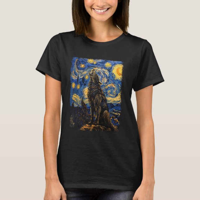 Camiseta Werewolf Wolves Howling Starry Night Painting (Frente)