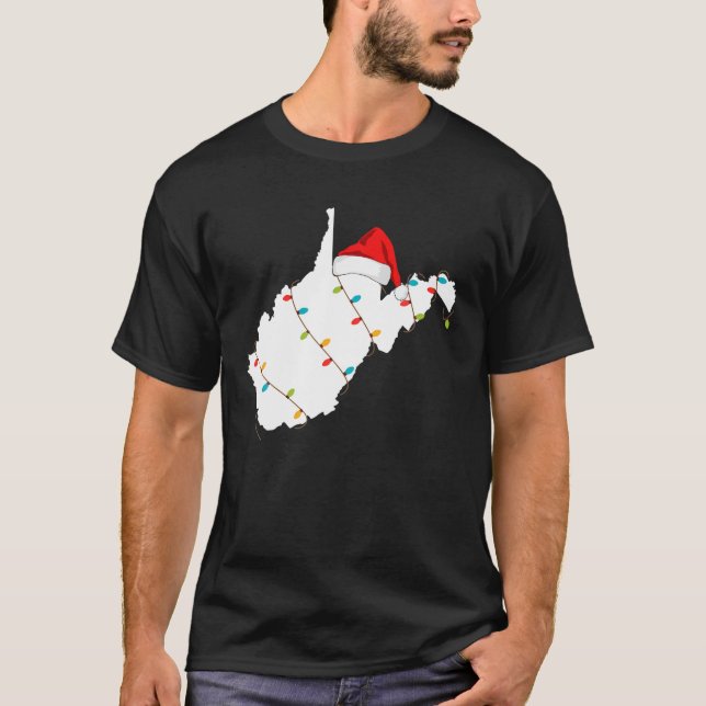 Camiseta West Virginia Mapeia Natal Com Santa Hat (Frente)