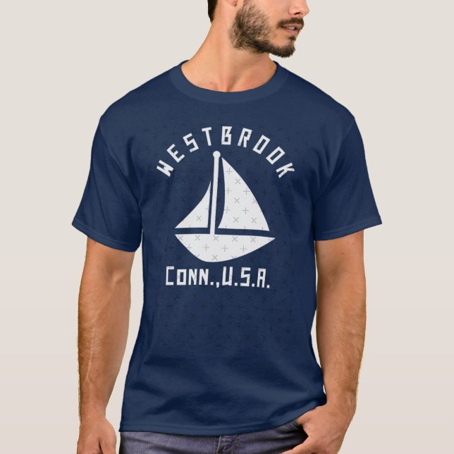 Camiseta Westbrook Connecticut Vela Embarcação Texto Branco (Frente)