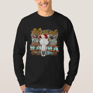 Camiseta Westen Boho Cow Bull Skull Bendito Mama Cowgirl Ro