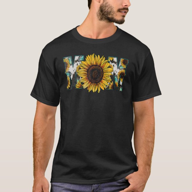 Camiseta Western Country Texas Mãe Cowhide Sunflower Mãe (Frente)