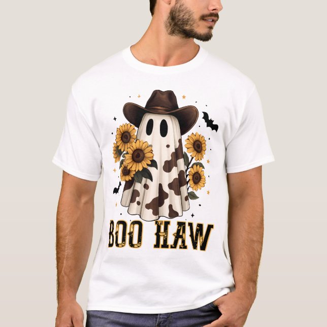 Camiseta Western Cow Spot Spooky Ghost Boo Haw (Frente)
