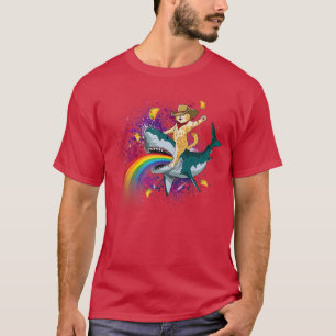 Camiseta Western Cowboy Cat Riding A Shark In Taco Space Ra