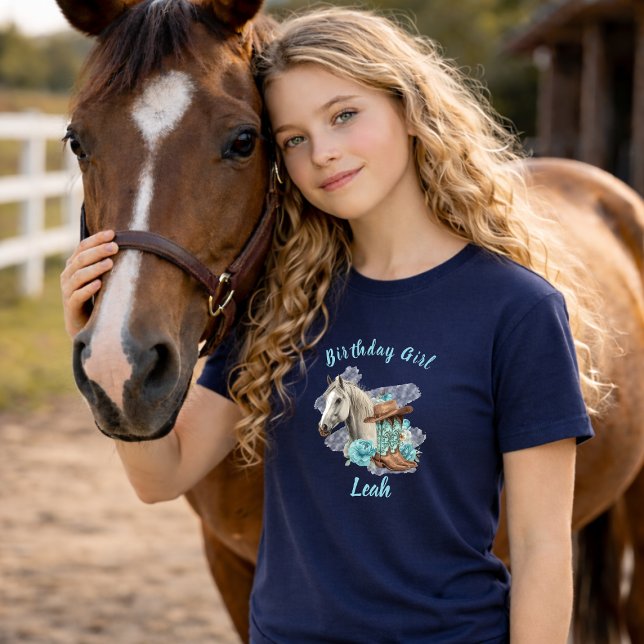 Camiseta Western Horse Floral Birthday- Navy (Criador carregado)