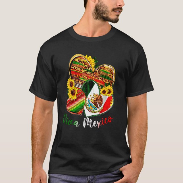 Camiseta Western Mexico Heart Sunflowers Viva Mexico Flag L (Frente)
