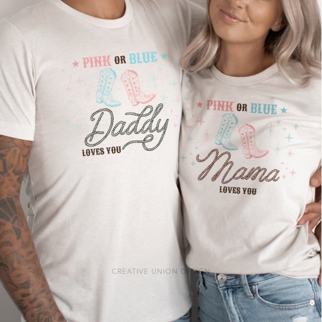 Camiseta Western Pink ou Blue Mama ama a Revelação de Gêner (Gender Reveal Shirts)