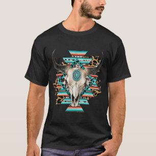 Camiseta Western Serape Aztec Vaca Caveira Touro Crânio
