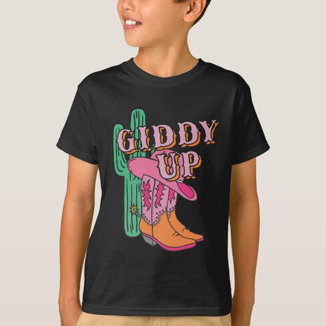 Camiseta Western Texas Giddy Up Cowboy Boots Cactus (Frente)