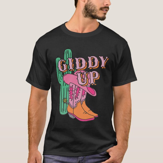 Camiseta Western Texas Giddy Up Cowboy Boots Cactus (Frente)