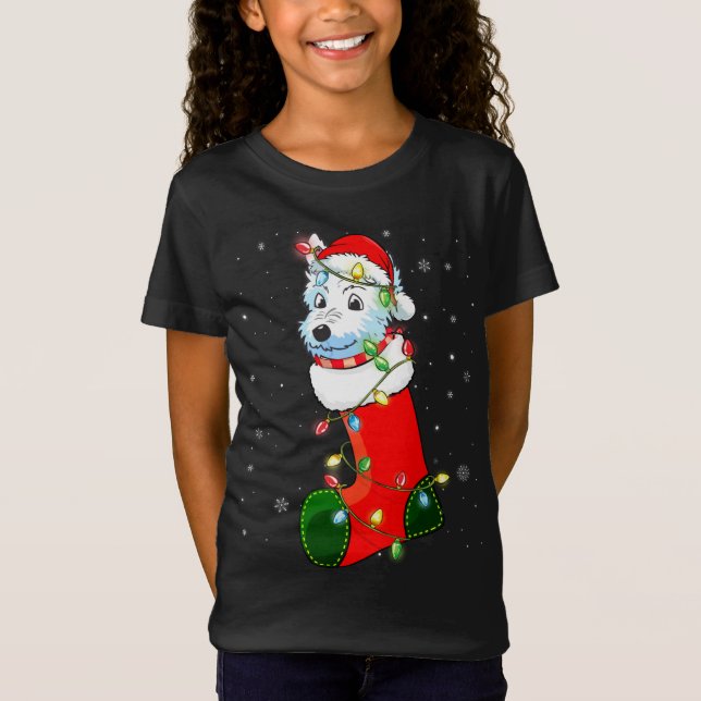 Camiseta Westie Christmas Tree Westie Santa Hat Lights Xmas (Frente)