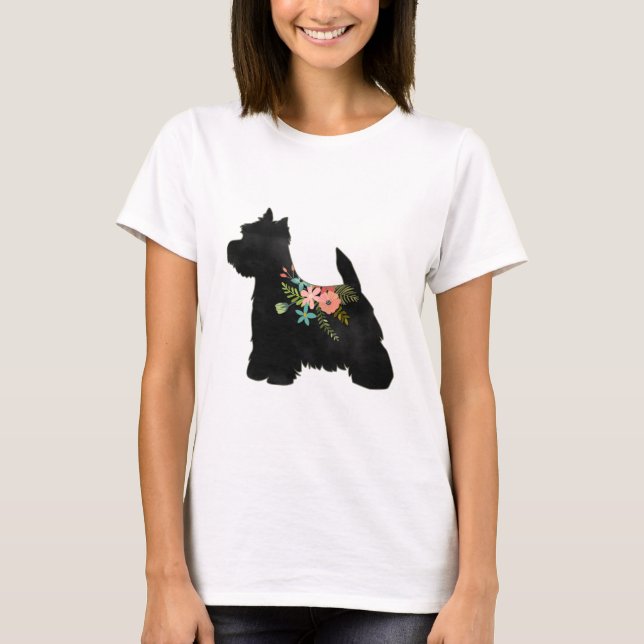 Camiseta Westie Dog Breed Boho Floral Silhouette (Frente)