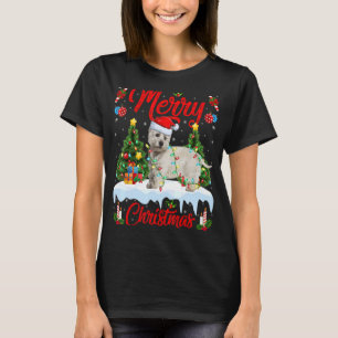 Camiseta Westie Dog Lights Xmas Tree Papais noeis Westie Na