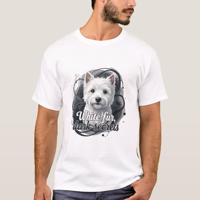 Camiseta Westie (White fur, dark secrets) (Frente)