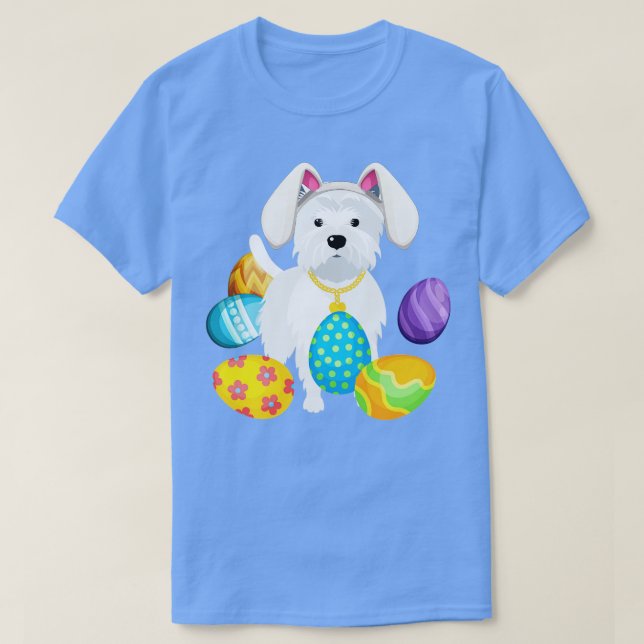Camiseta Westin Bunny Rabbit Hat Tocando Ovos de Páscoa Fel (Frente do Design)