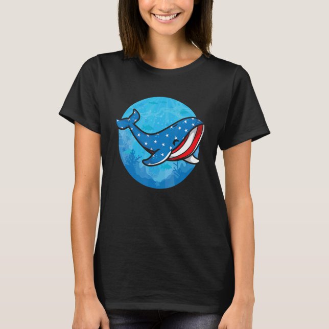 Camiseta Whale American Flag Biologist USA  Blue Whale Sea  (Frente)