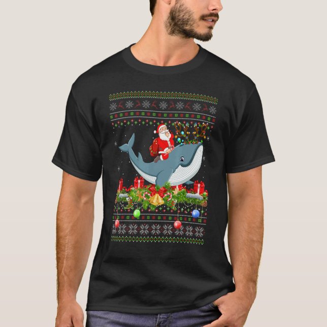 Camiseta Whale  Ugly Santa Riding Whale Christmas (Frente)