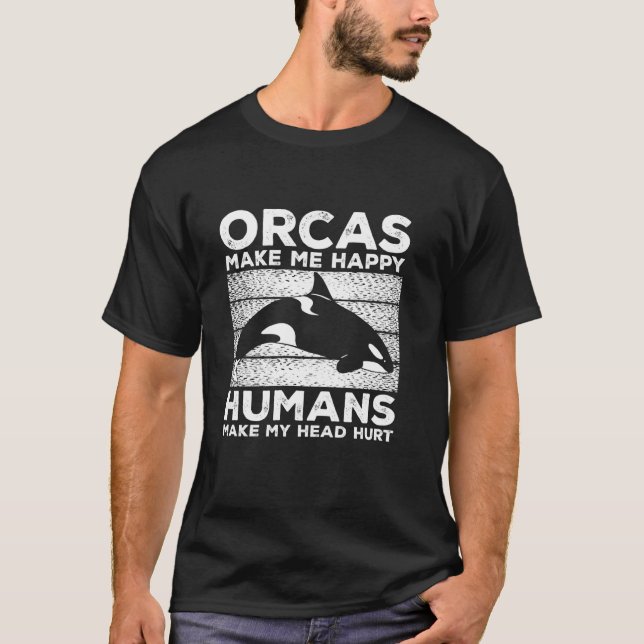Camiseta Whales  Orca  Orcas Make Me Happy Long Sleeve (Frente)