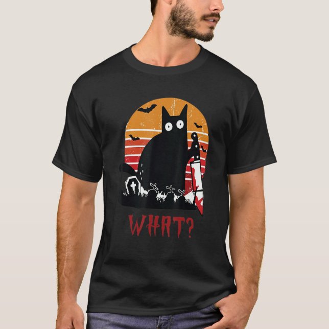 Camiseta What a Black cat holding a knife Cat Tee (Frente)