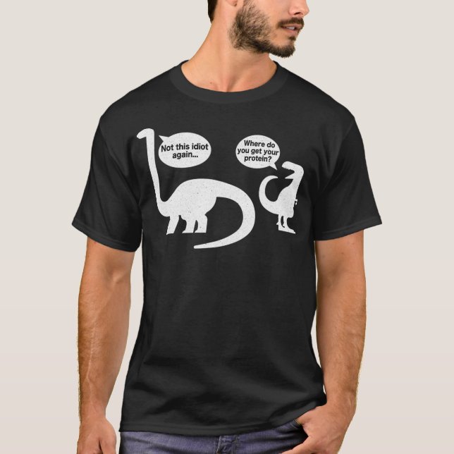 Camiseta Where Do You Get Your Protein Anti Meat Vegan Dino (Frente)