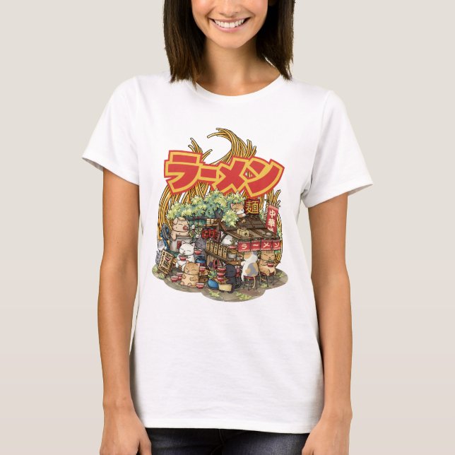 Camiseta Whimsic Cat Ramen Noodle Stall (Frente)