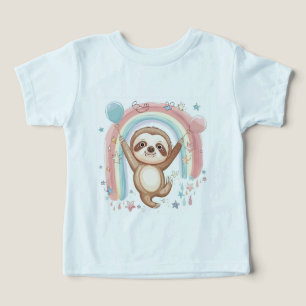 Camiseta Whimsic Sloth Segurando Balões com Rainbow Star
