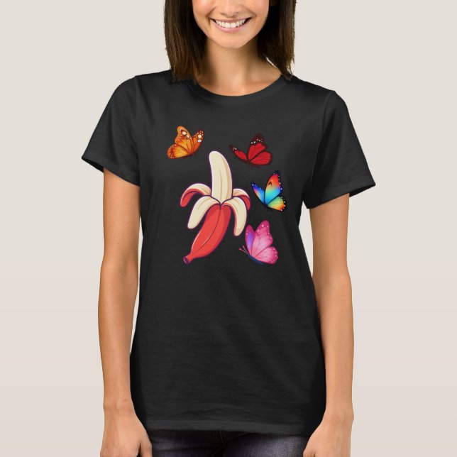 Camiseta Whimsical Banana with Colorful Butterflies (Frente)