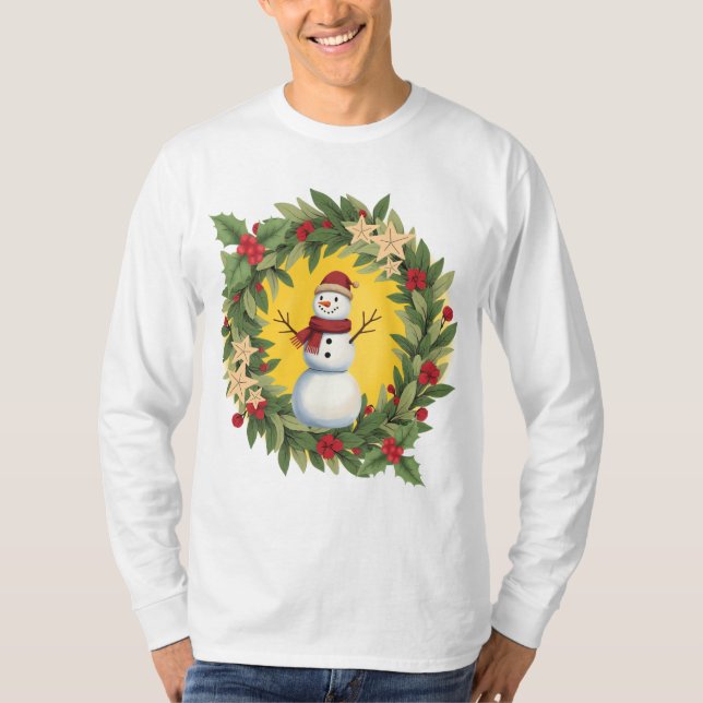 Camiseta Whimsical Christmas Sweater | Snowman (Frente)