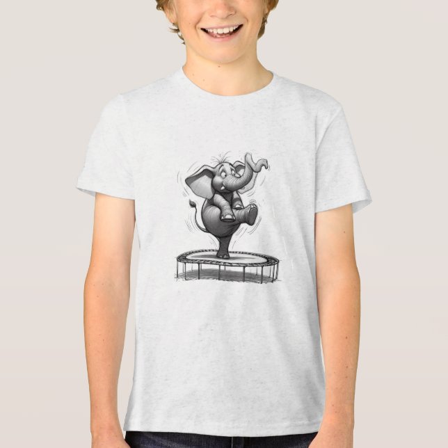 Camiseta Whimsical Elephant on Trampoline – Cute Playfull (Frente)