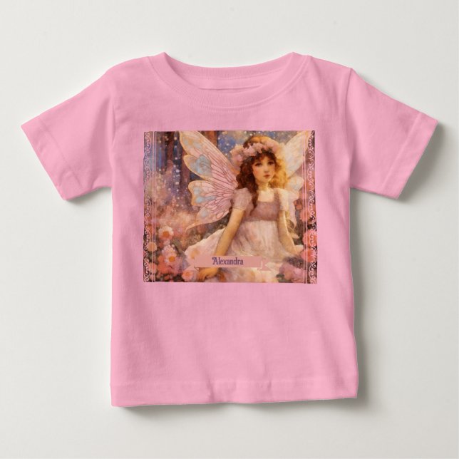 Camiseta Whimsical Fairy in Dreamy Pink Floral Garden (Frente)